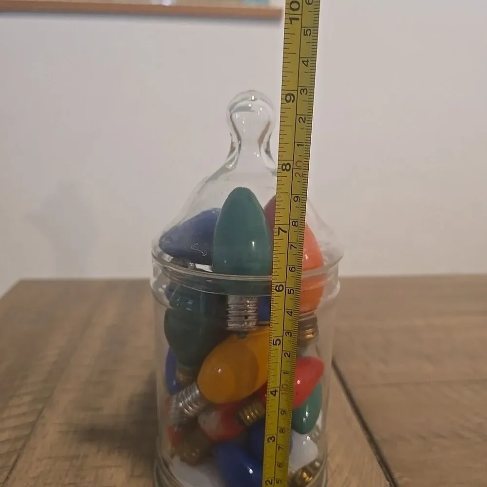 Vintage Christmas Bulbs in Apothocary Jar Red Orange Blue Green White Colorful